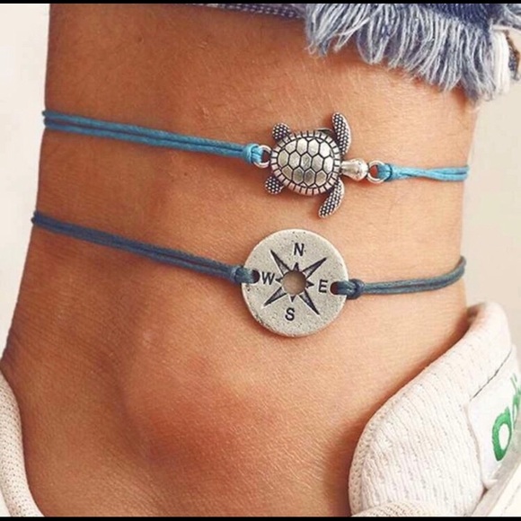 Ocean Dreams Jewelry - anklet set 2pc blue string turtle compass trend